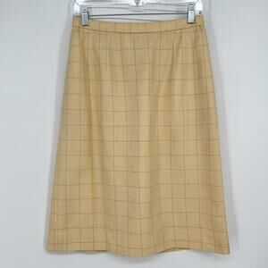 Vtg Pendleton Wool Silk Blend Skirt 10 Petite Pale Yellow Check Pocket Y2K USA